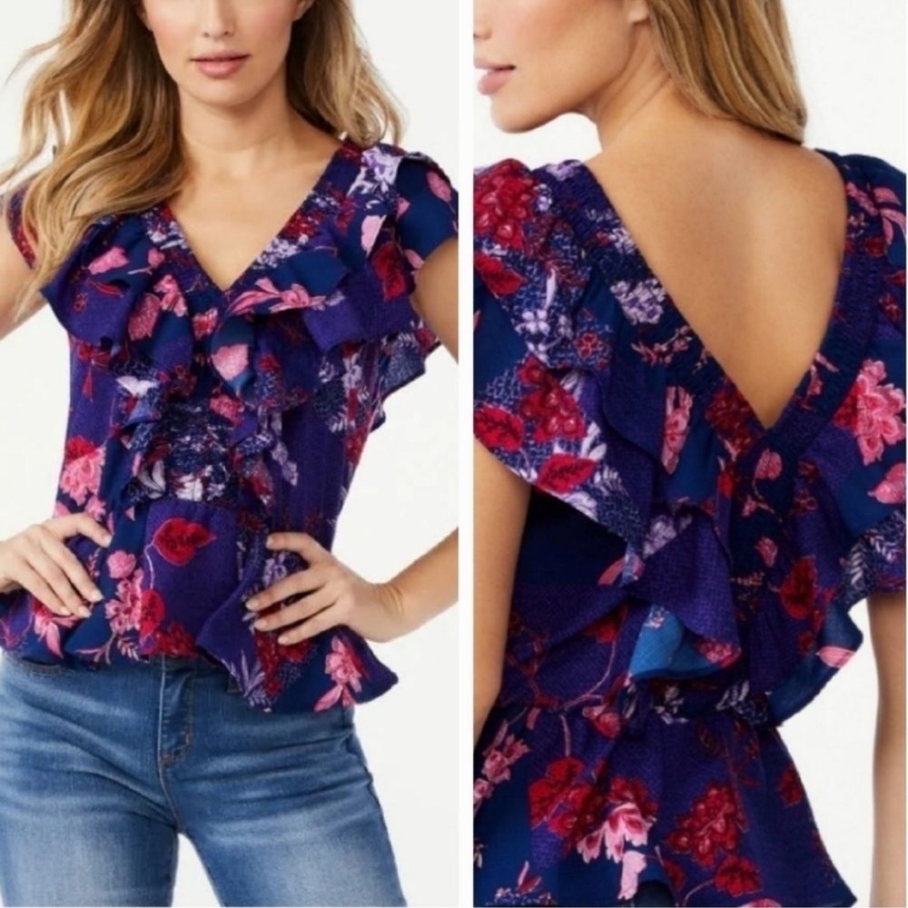 Sofia Jeans by Sofia Vergara Smocked Ruffle Short Sleeve Top Size L - Picture 2 of 16